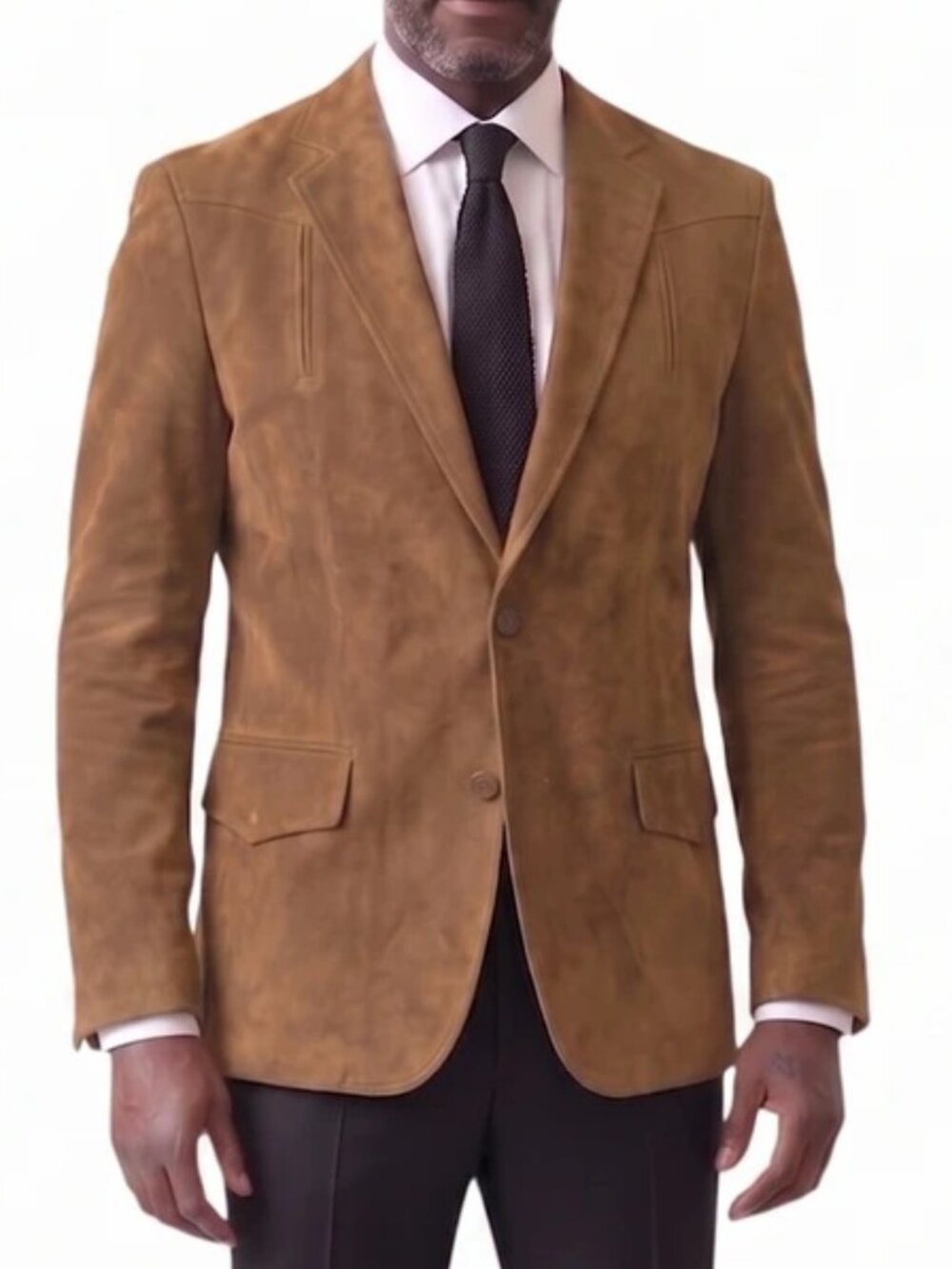 Solid Coffee Suede Notch Lapel Slim Fit Men's Jacket